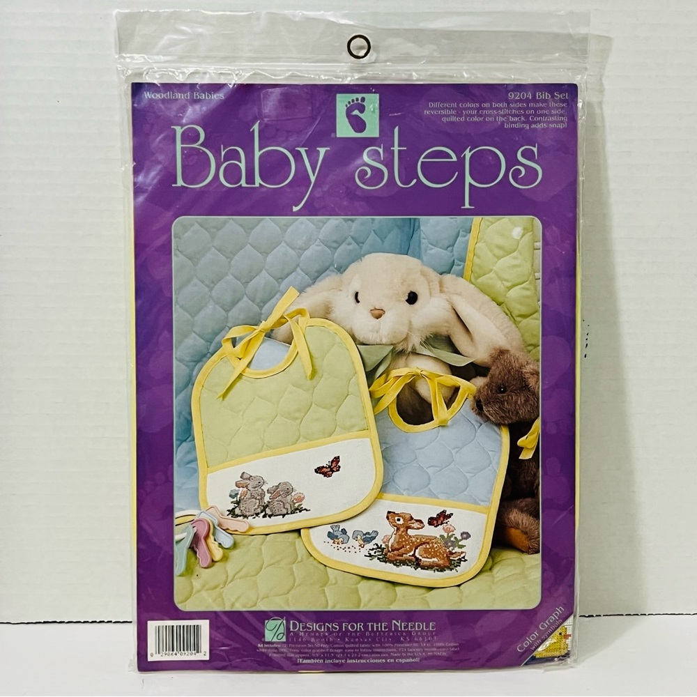 Baby Bunnies, Deer, Birds, Butterflies Cross Stitch Baby Bibs Kit Set #9204